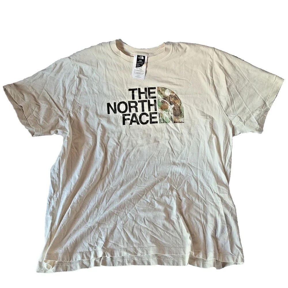 The North Face T-Shirt Men’s Large Short Sleeve Cream Camping Gear Graphic